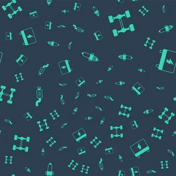 Set Car spark plug, Chassis car, muffler and battery on seamless pattern. Vec 스톡 일러스트