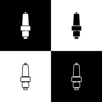 Set Car spark plug icon isolated on black and white background. Car electric Stock Illustration