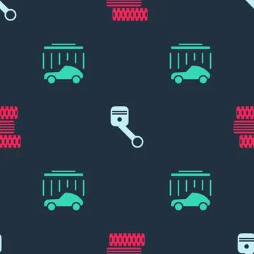 Set Car tire wheel, Engine piston and wash on seamless pattern. Vector 스톡 일러스트