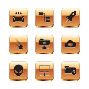 Set Car wash, Alien, Computer network, FTP cancel operation, Falling star and Illustrazione stock