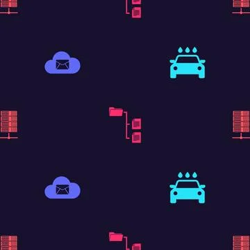 Set Car wash, Cloud mail server, Folder tree and Server, Data, Web Hosting on Stock Illustration