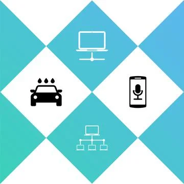 Set Car wash, Computer network, and Mobile recording icon. Vector Stock Illustration