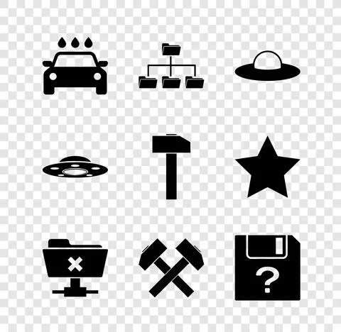 Set Car wash, Folder tree, UFO flying spaceship, FTP cancel operation, Two 스톡 일러스트