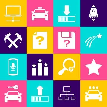 Set Car wash, Star, Falling star, Loading, Unknown document and Two crossed.. イラスト素材