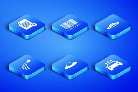 Set Car wash, Unknown document, UFO flying spaceship, Falling star, Server, Data Stock Illustration