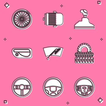 Set Car wheel, Electric engine, Gear shifter, door handle, Windscreen wiper Illustration