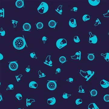 Set Car wheel, Racket, Racing helmet and Skates on seamless pattern. Vector Stock Illustration