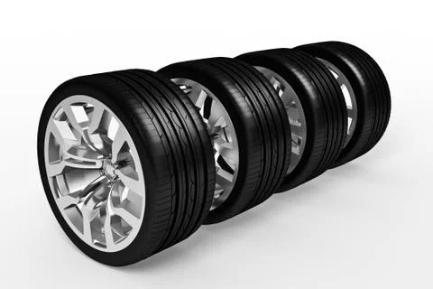 Set of car wheels isolated over white Stock Illustration