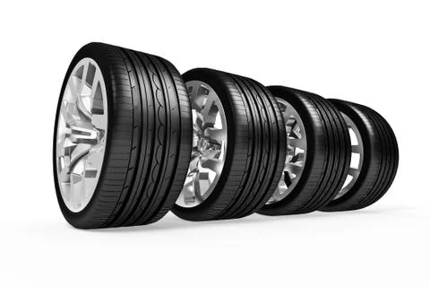 Set of car wheels isolated over white Stock Illustration