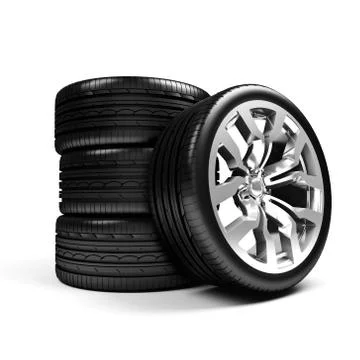 Set of car wheels isolated over white Stock Illustration