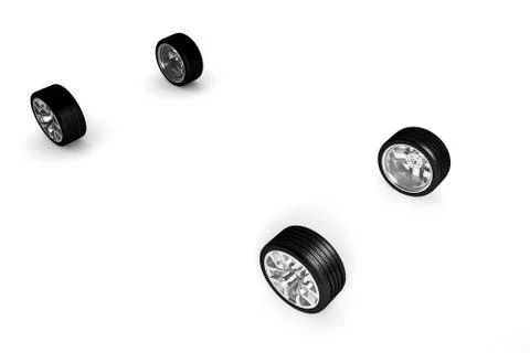 Set of car wheels isolated over white Stock Illustration