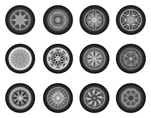 Set of car wheels. Summer or winter tires for driving in different weather Stock Illustration