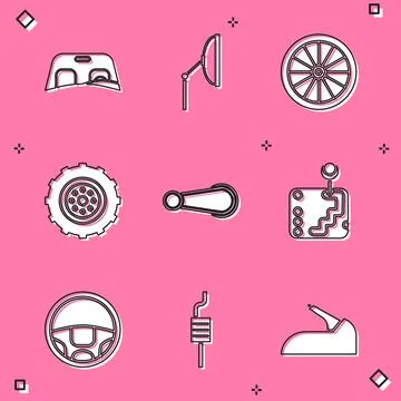 Set Car windscreen, Windscreen wiper, wheel, door handle, Gear shifter, Steer Illustration