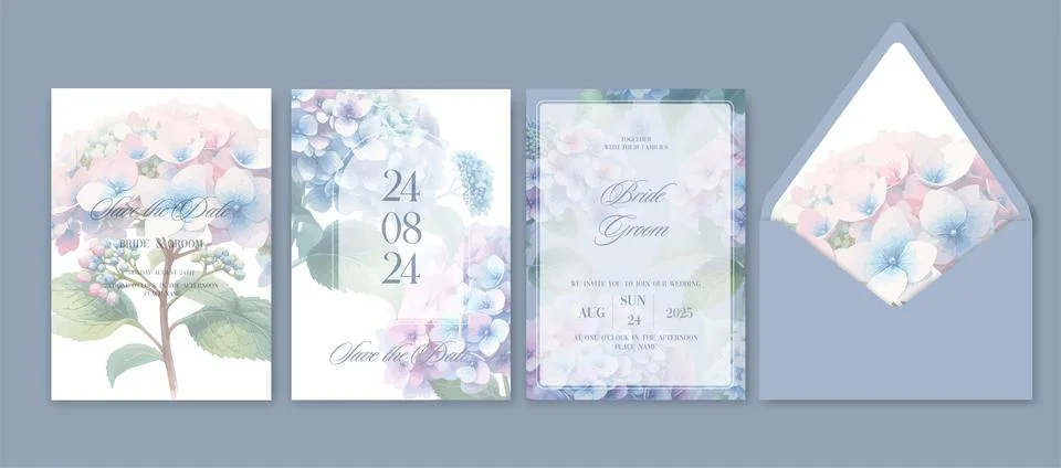Set of card with flower hydrangea. Vector decorative greeting card or invit.. Stock Illustration