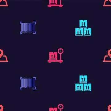 Set Cardboard box with traffic, Barcode, Scale cardboard and Placeholder on map Illustrazione stock