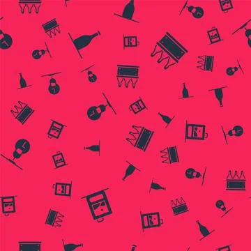 Set Cardboard box of wine, Bottle, Wine time and Bottles on seamless pattern. Illustrazione stock