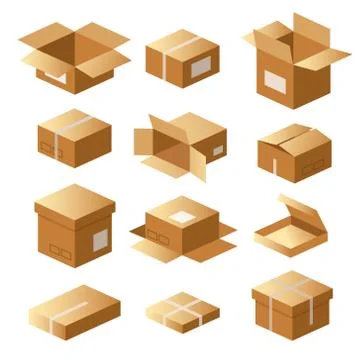 Set of cardboard boxes, carton package, shipping delivery, cargo, parcel. Stock Illustration