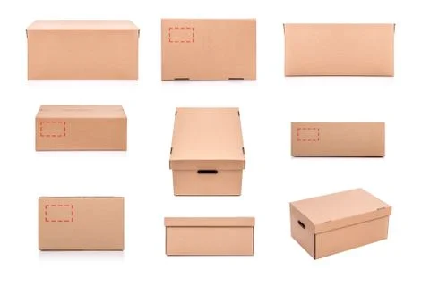 Set of cardboard boxes isolated on a white background. Stock Photos