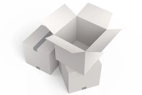 Set of cardboard boxes or carton gift box isolated on white background. 3d re Stock Illustration