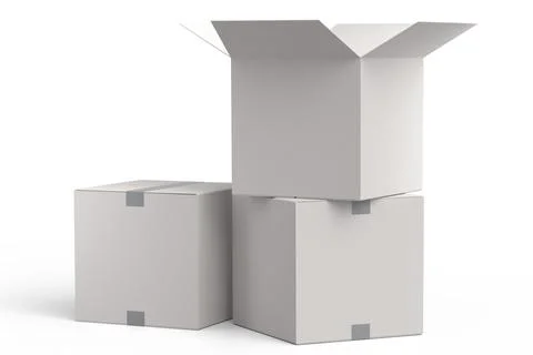 Set of cardboard boxes or carton gift box isolated on white background. 3d re Stock Illustration