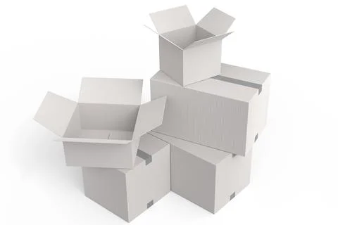 Set of cardboard boxes or carton gift box isolated on white background. 3d re Illustrazione stock