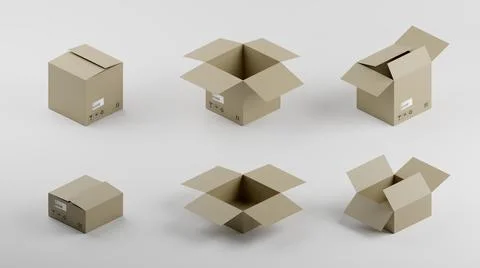 Set of Cardboard Boxes For Package, Shipping and Delivery, With Signs Ilustración de archivo
