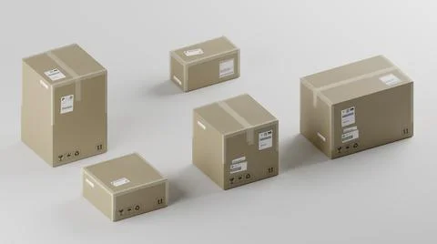 Set of Cardboard Boxes For Package, Shipping and Delivery, With Signs Stock-Illustration