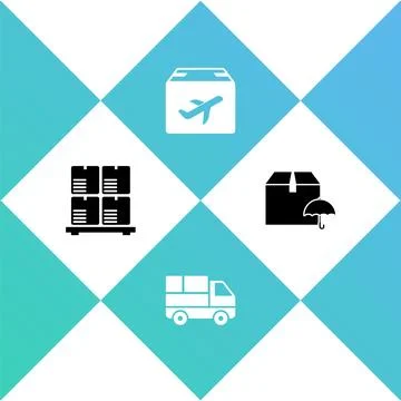 Set Cardboard boxes on pallet, Delivery truck with, Plane and cardboard and 스톡 일러스트