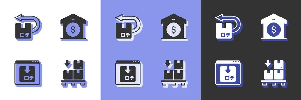 Set Cardboard boxes on pallet, Return cardboard, Online app delivery tracking Stock Illustration