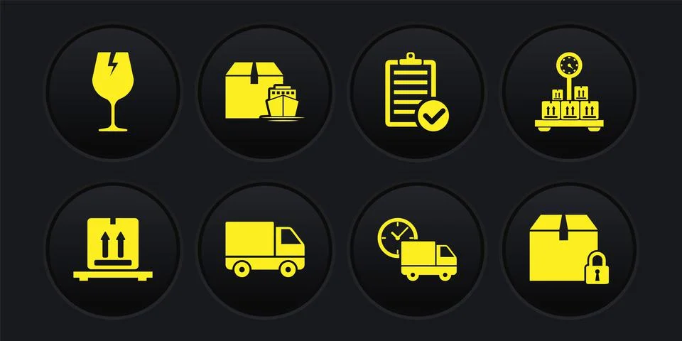 Set Cardboard boxes on pallet, Scale with cardboard, Delivery cargo truck 스톡 일러스트