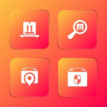 Set Cardboard boxes on pallet, Search package, Location with cardboard and Stock Illustration