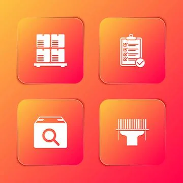 Set Cardboard boxes on pallet, Verification of delivery list, Search package and Stock Illustration