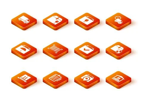 Set Cardboard boxes on pallet, Verification of delivery list, Delivery pack.. Illustrazione stock