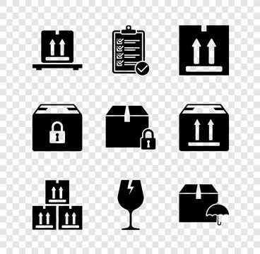 Set Cardboard boxes on pallet, Verification of delivery list, with traffic,.. Illustration