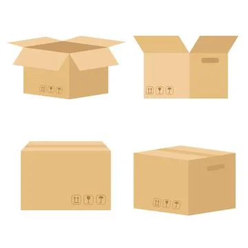 Set of cardboard boxes for parcels, goods and products, vector illustration. Stock Illustration