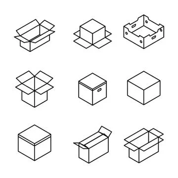 Set of cardboard boxes from thin lines, vector illustration. Illustrazione stock