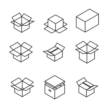 Set of cardboard boxes from thin lines, vector illustration. 스톡 일러스트