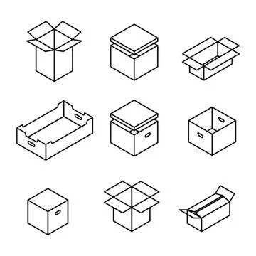 Set of cardboard boxes from thin lines, vector illustration. 스톡 일러스트