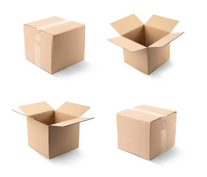 Set of cardboard boxes on white background Stock Photos