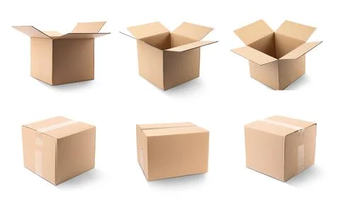 Set of cardboard boxes on white background Stock Photos