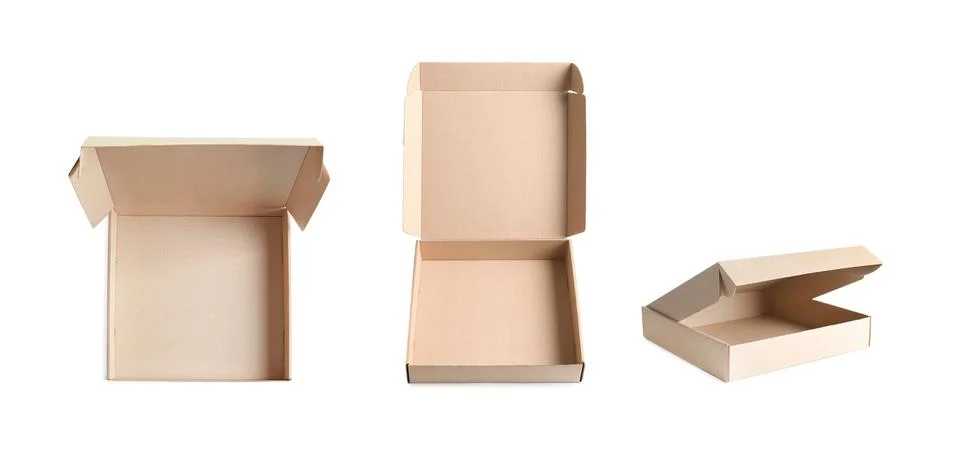 Set with cardboard boxes on white background. Banner design Stock Photos