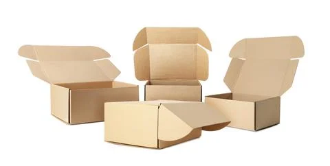 Set of cardboard boxes on white background Stock Photos