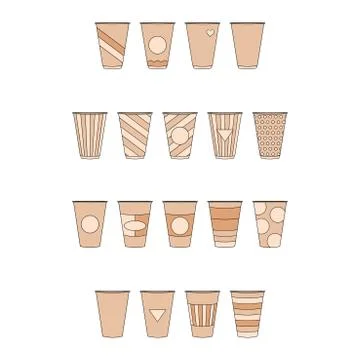Set of cardboard cup. Vector paper cup set icon. Stock Illustration