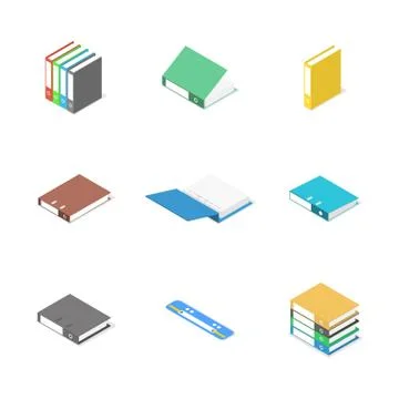 Set of cardboard file folders, vector illustration. Stock Illustration