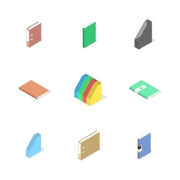 Set of cardboard file folders, vector illustration. Stock Illustration