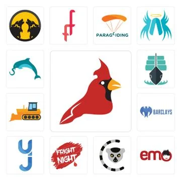 Set of cardinal bird, emo, lemur, fright night, yj, barclays bank, dozer, tal 무료 스톡 일러스트