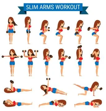 Set of cardio exercise for slim arms workout or weight training Stock Illustration