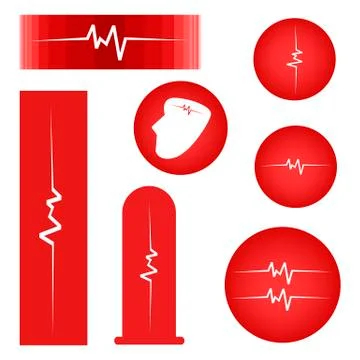 Set of Cardiogram on Red Banner Stock Illustration