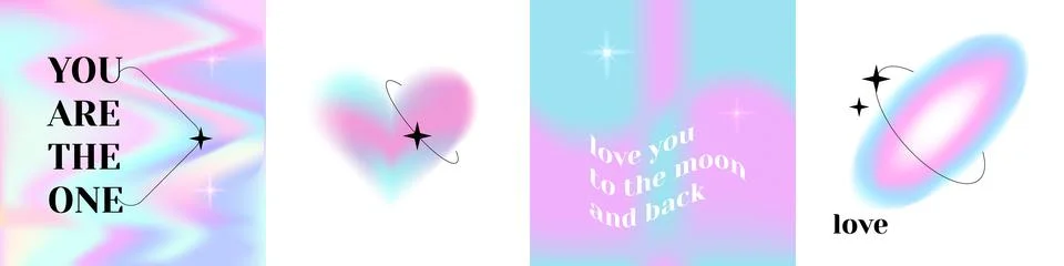 Set cards with blurred gradient backgrounds and elements. Trendy y2k vintage Stock Illustration