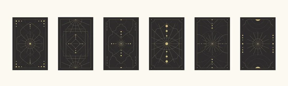 Set of cards with celestial elements and symbols of mysticism and occultism Stock Illustration